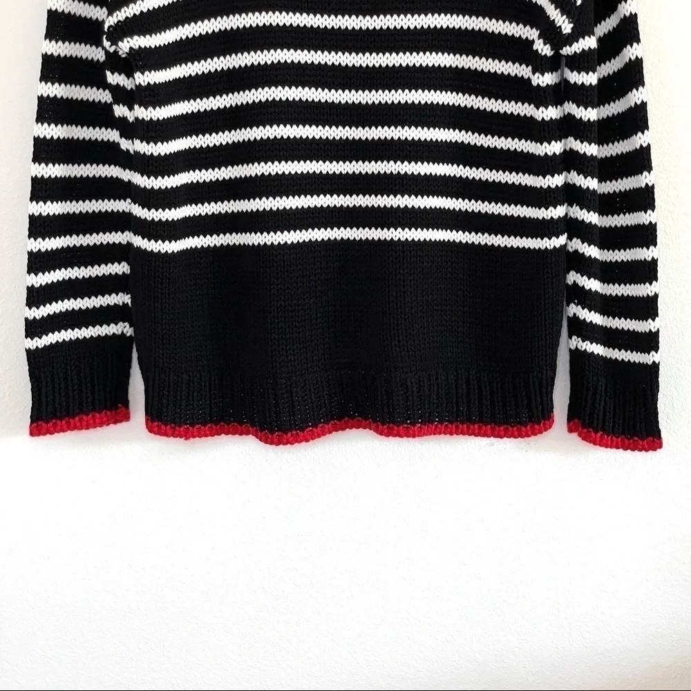 Sundry Wool Blend Relaxed Knit Pullover Sweater Black White Stripe Small